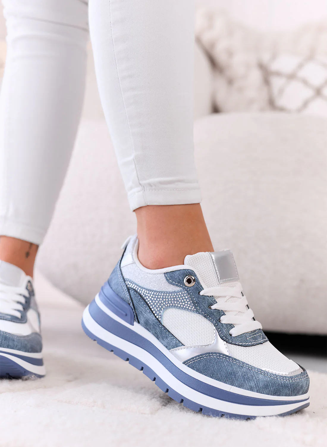 ALBA - Sneakers Blu Denim con Strass e Suola Platform - Image 3