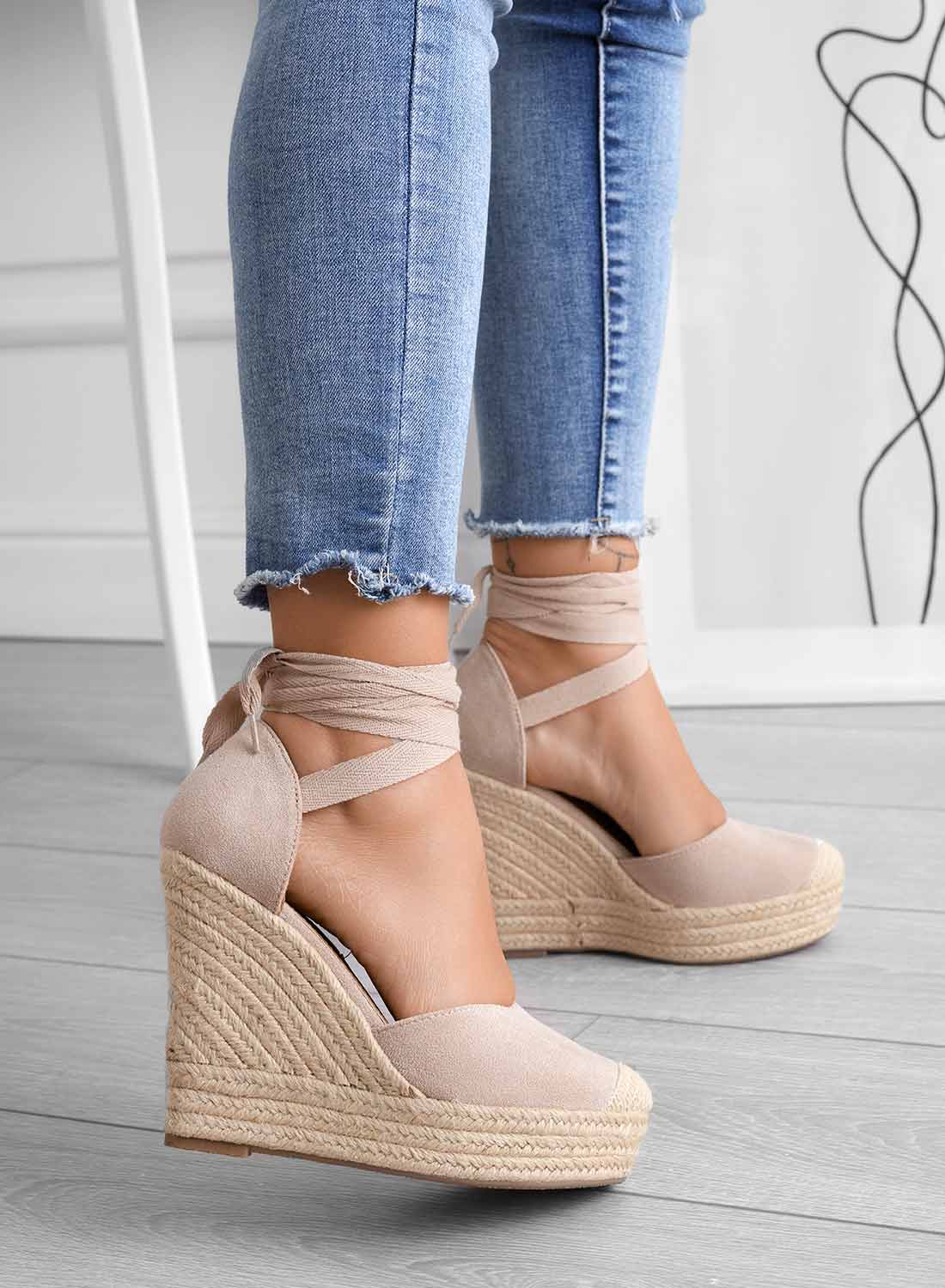 AMBRA - Espadrilles Alexoo beige con zeppa in corda e laccio - Image 2