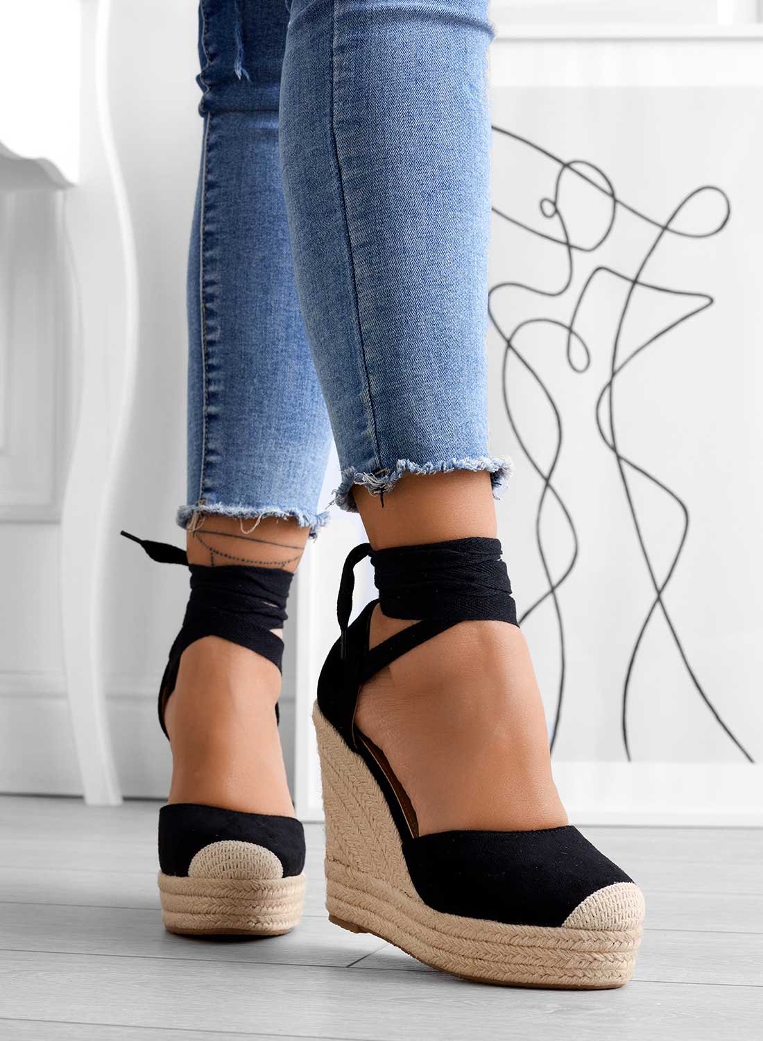 AMBRA - Espadrilles nere con zeppa in corda e laccio - Image 4