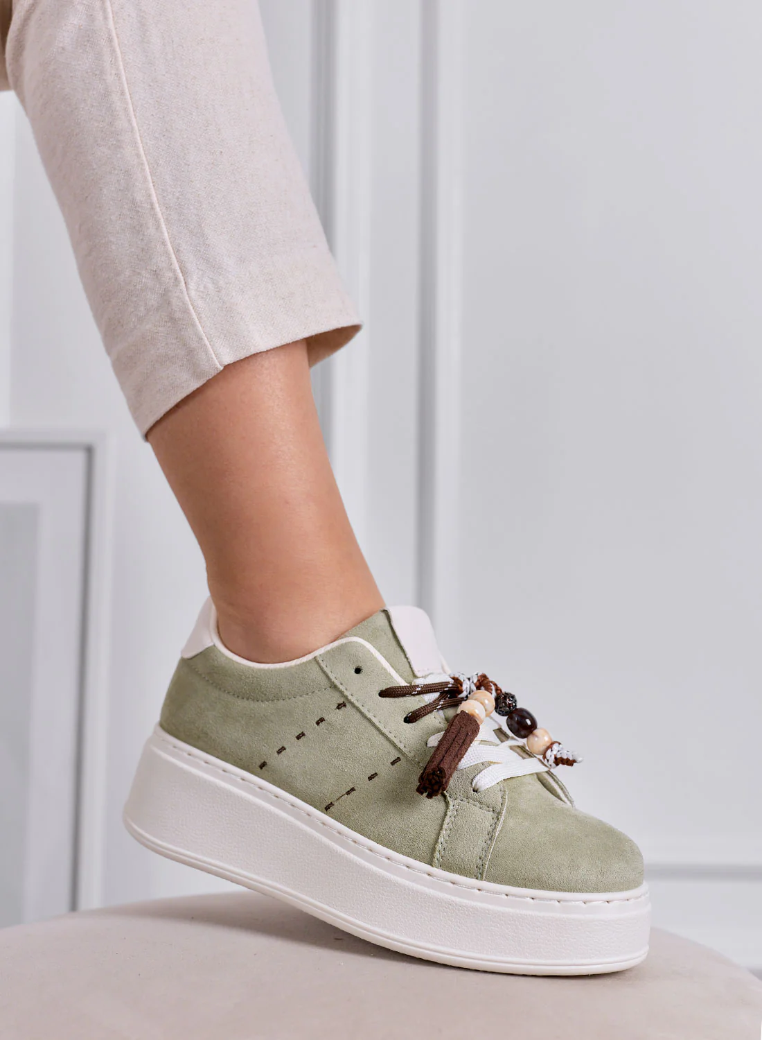 ANDREA - Sneakers Verde Salvia Platform con applicazioni - Image 2