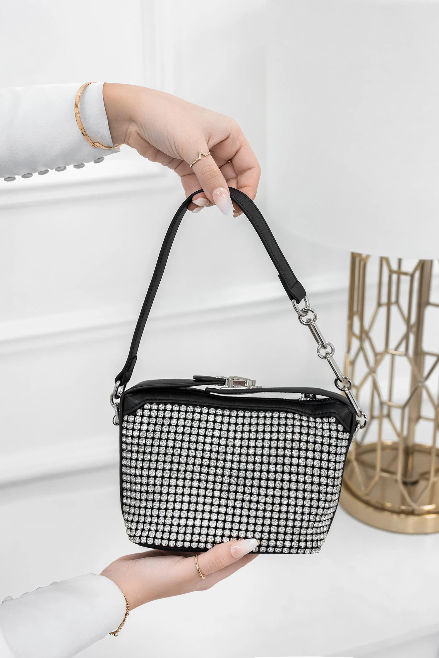 Borsa pochette nera con strass B209 - Image 2