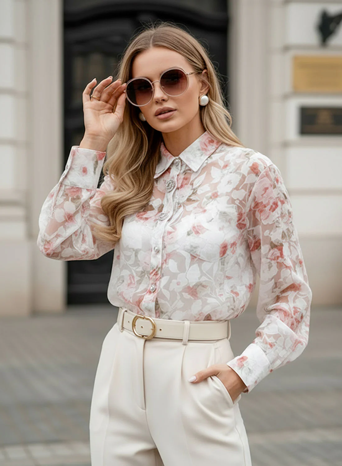 Camicia Donna in Organza Floreale con Bottoni Gioiello - Image 3