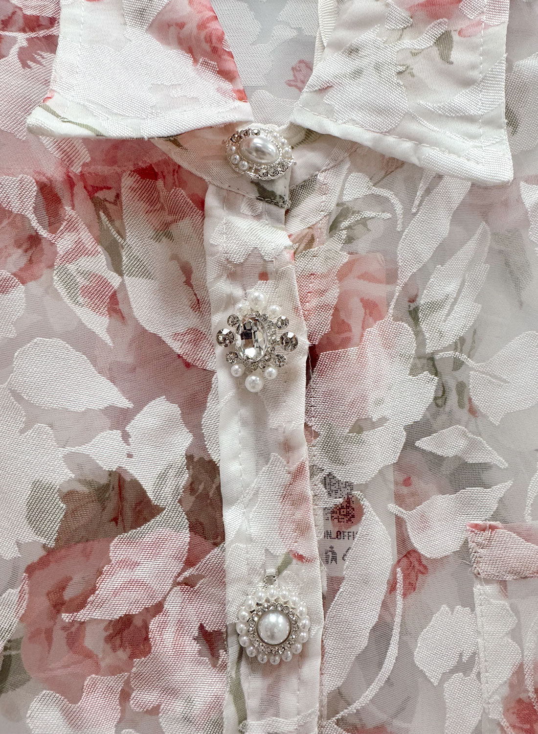 Camicia Donna in Organza Floreale con Bottoni Gioiello - Image 4