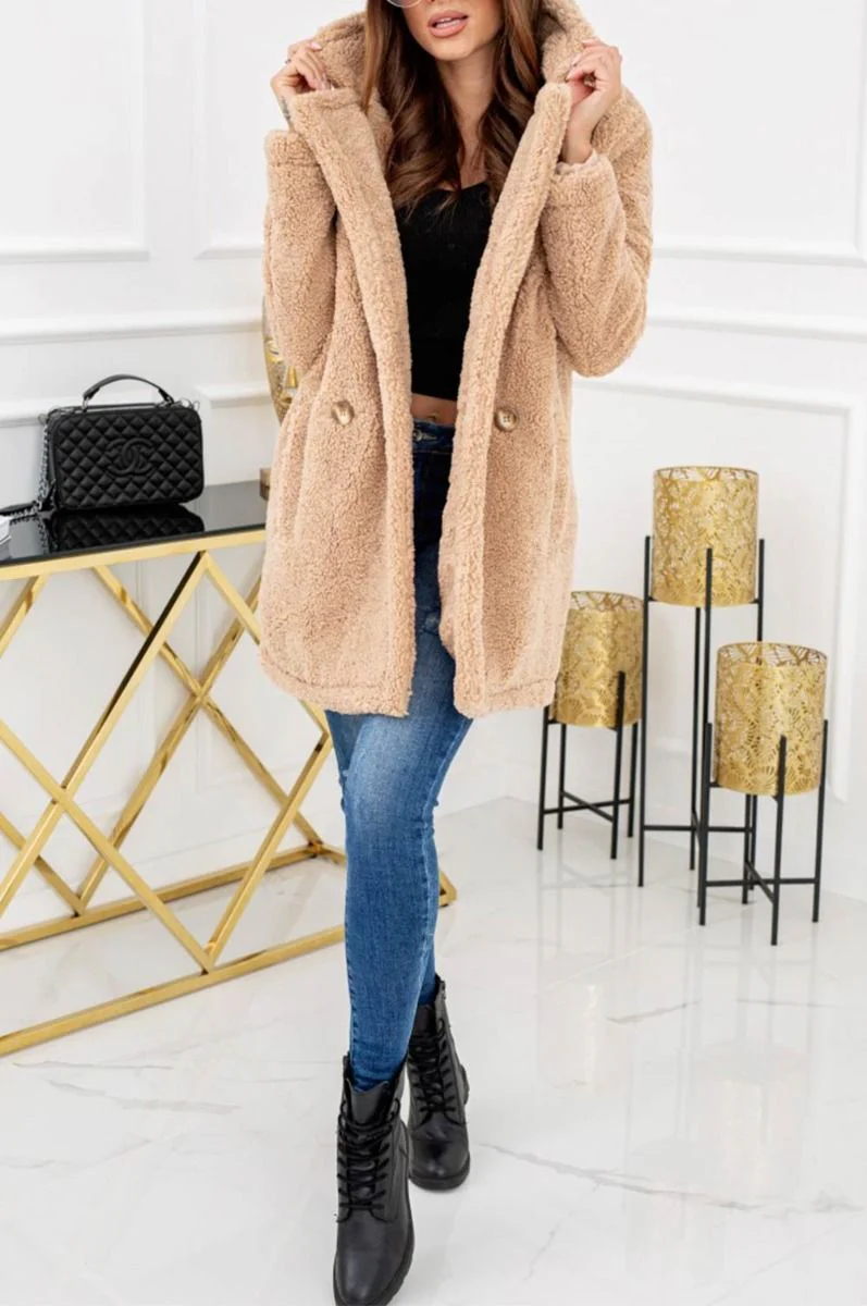 Cappotto teddy fango con tasche e bottoni - Image 3