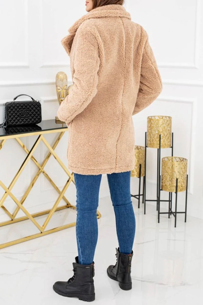 Cappotto teddy fango con tasche e bottoni - Image 5