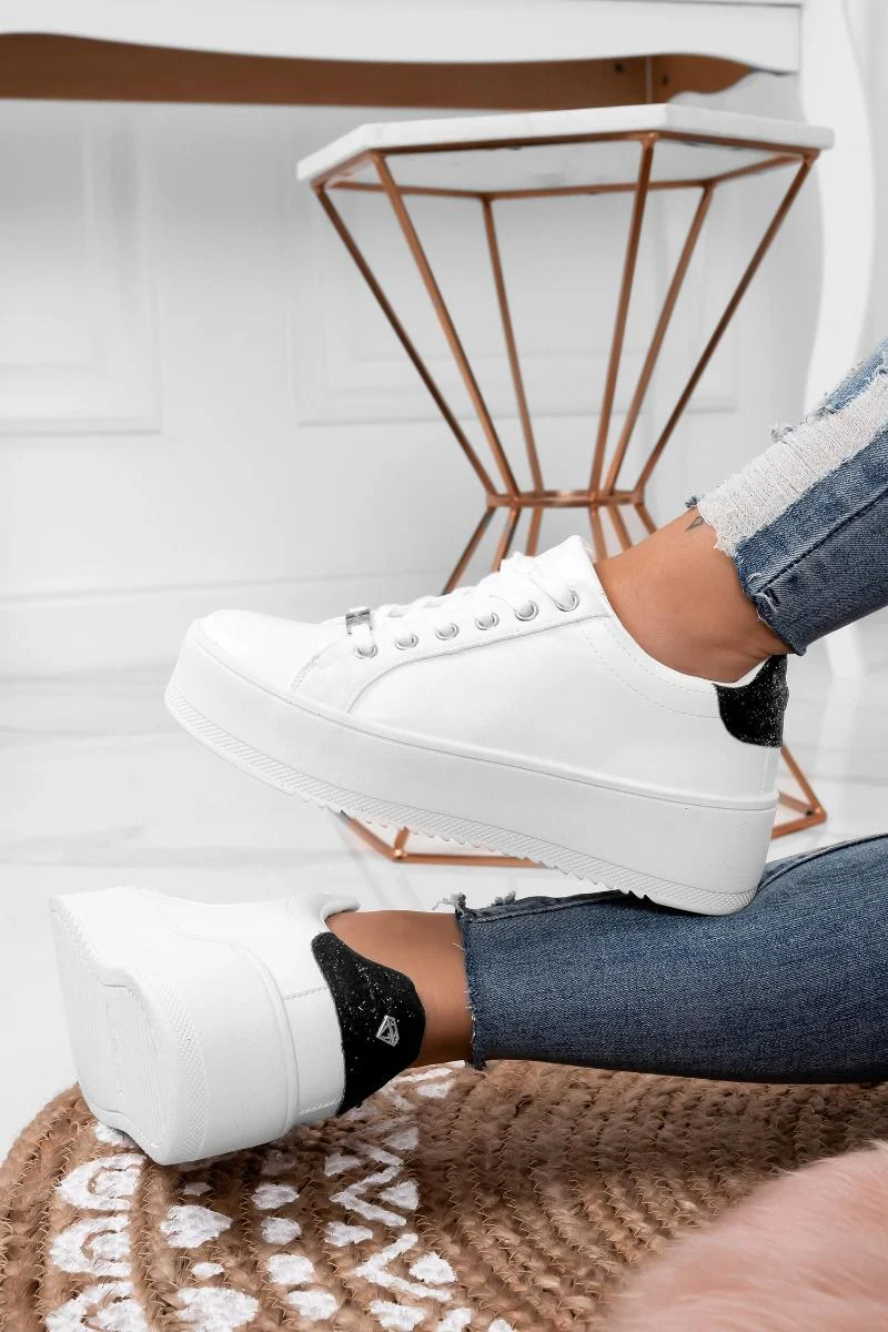 CARRY - Sneakers bianche con rifiniture argento e retro glitter nero - Image 4