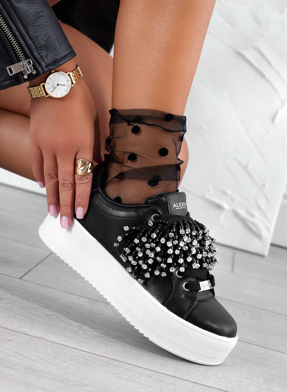CARRY - Sneakers nere Alexoo con fascia in strass - Image 5