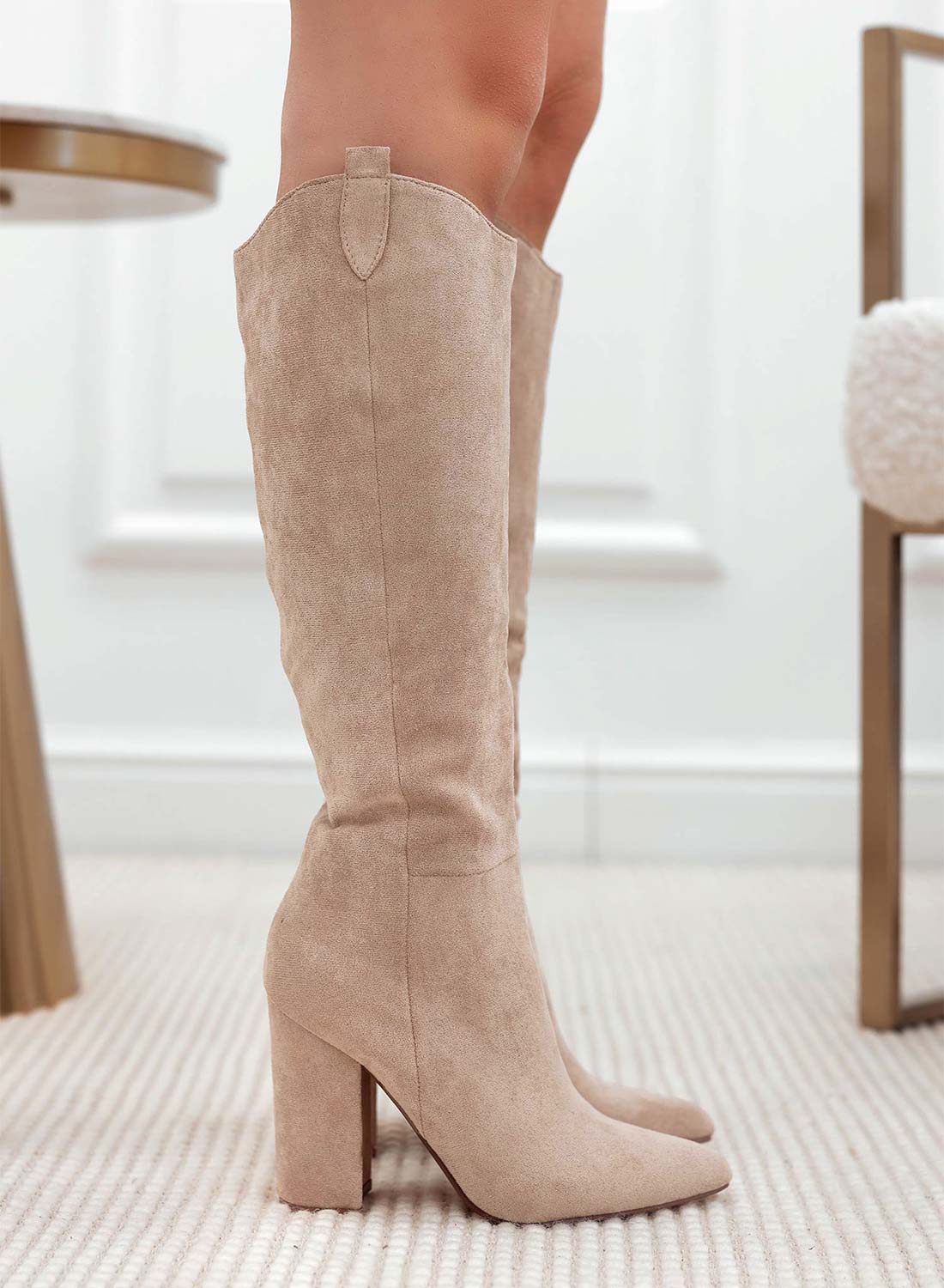 CASSIA - Stivali camperos beige scamosciati
