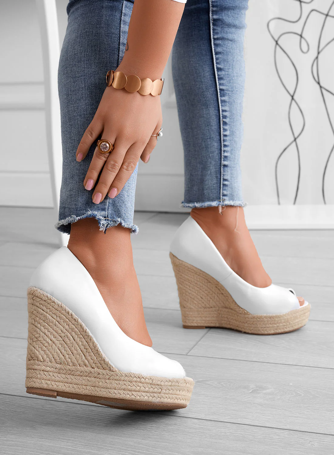 CLEO - Espadrillas bianche in finta pelle con zeppa - Image 3