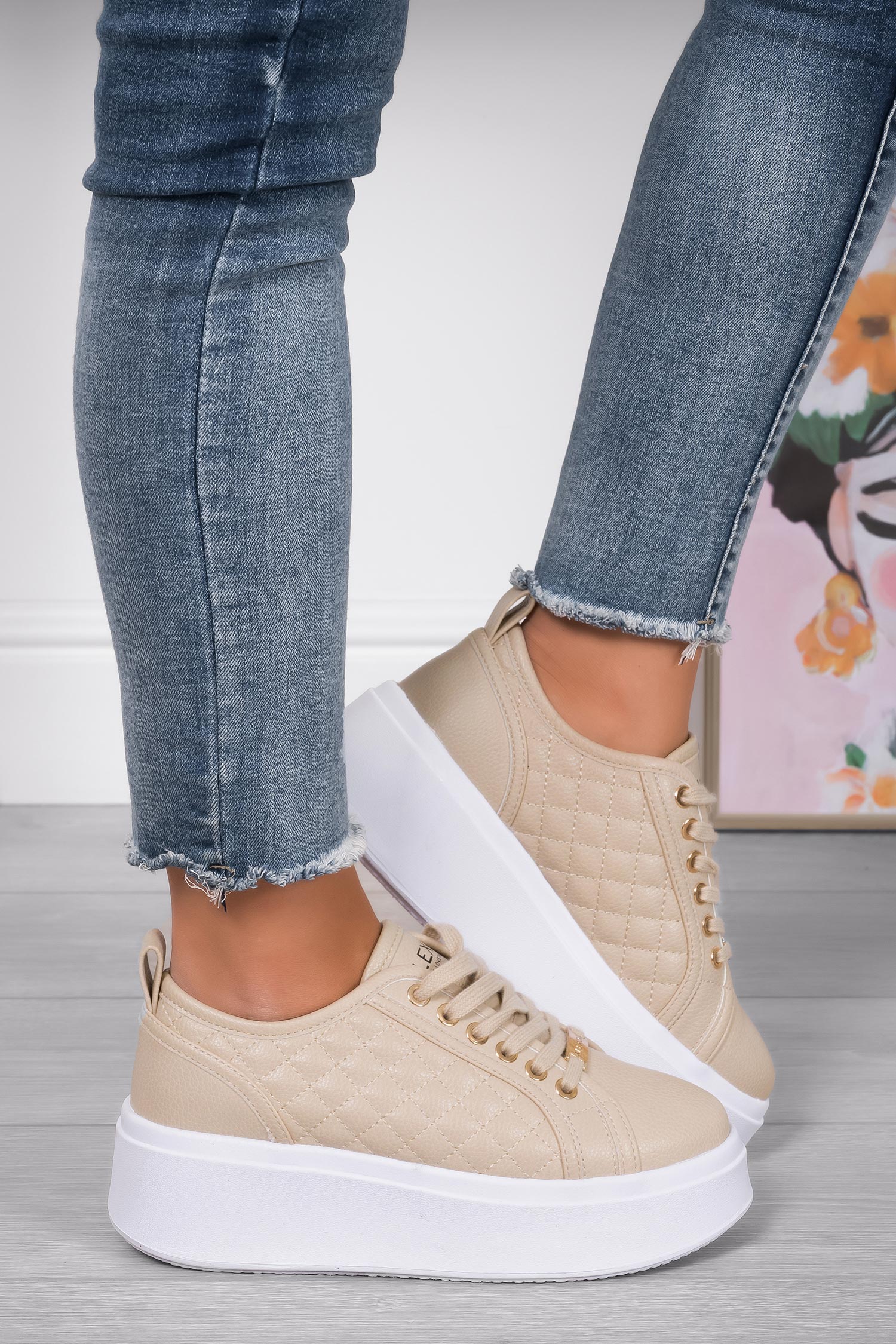 DALILA - Sneakers platform Alexoo con suola alta trapuntate beige - Image 2