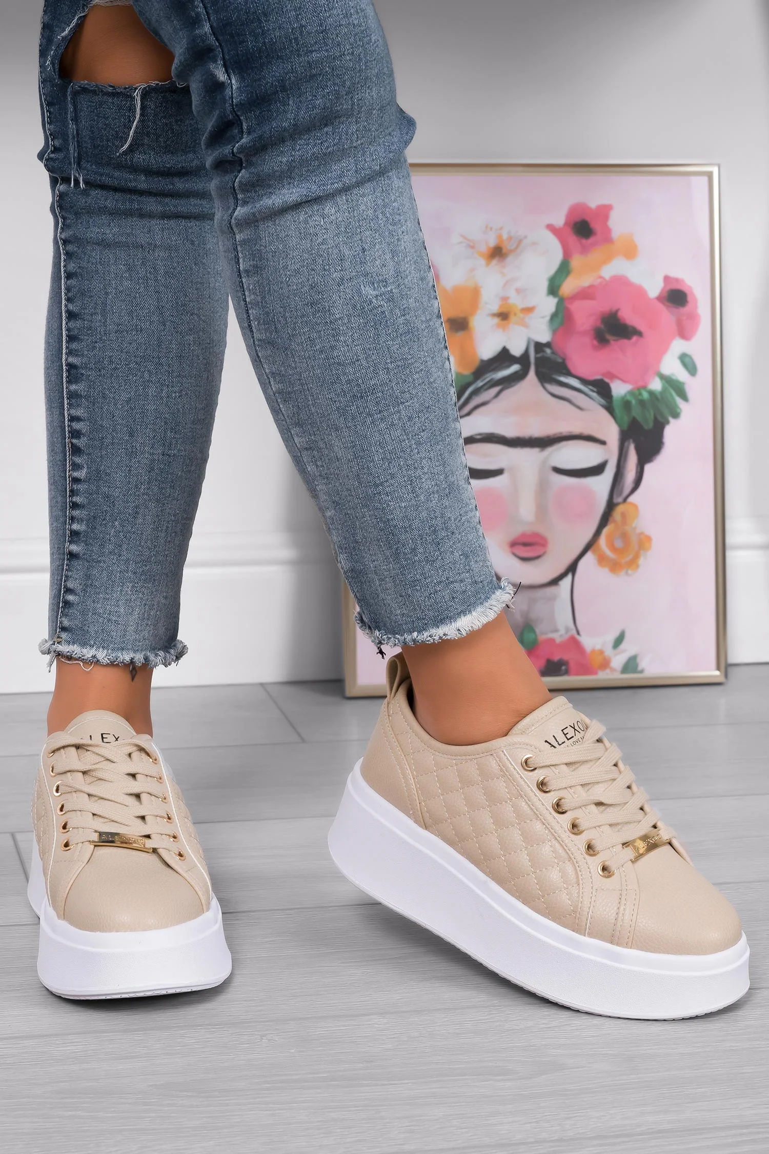 DALILA - Sneakers platform Alexoo con suola alta trapuntate beige - Image 3