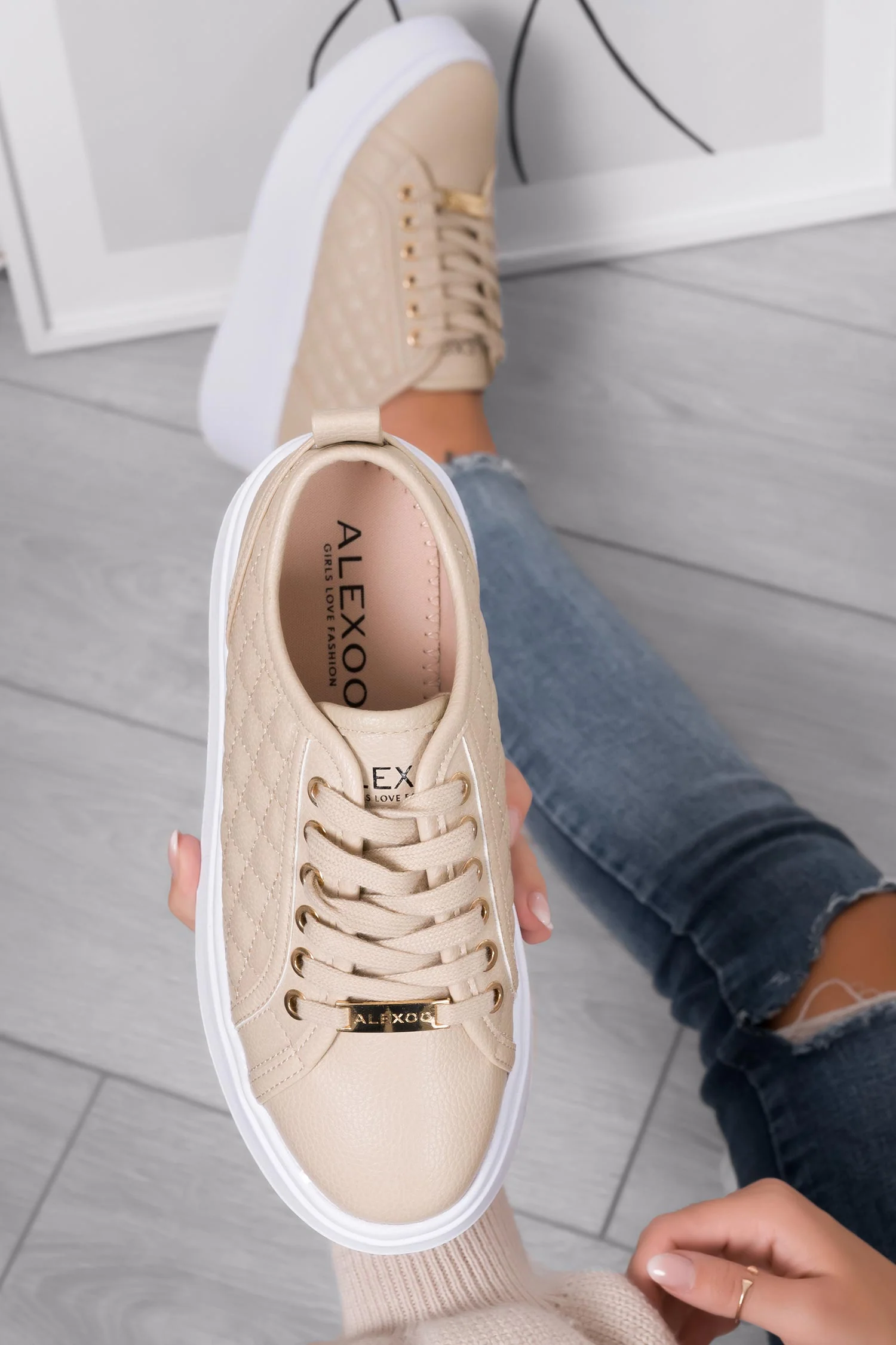 DALILA - Sneakers platform Alexoo con suola alta trapuntate beige - Image 5