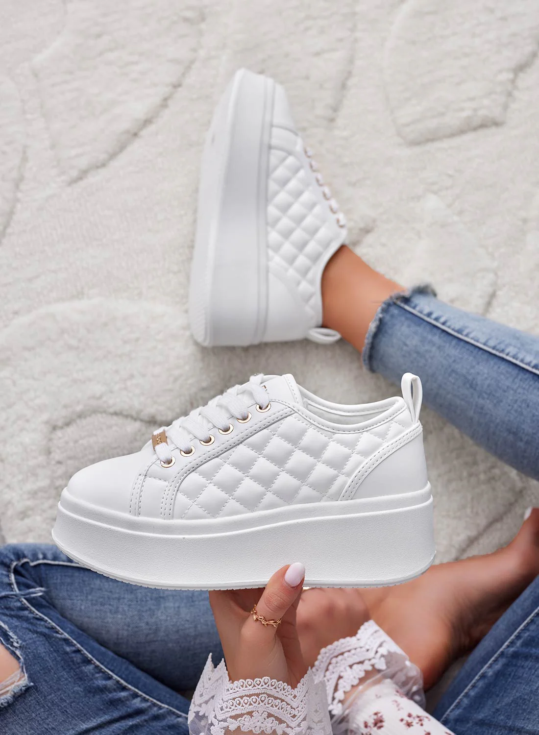 DALILA - Sneakers platform con suola alta trapuntate bianche - Image 3