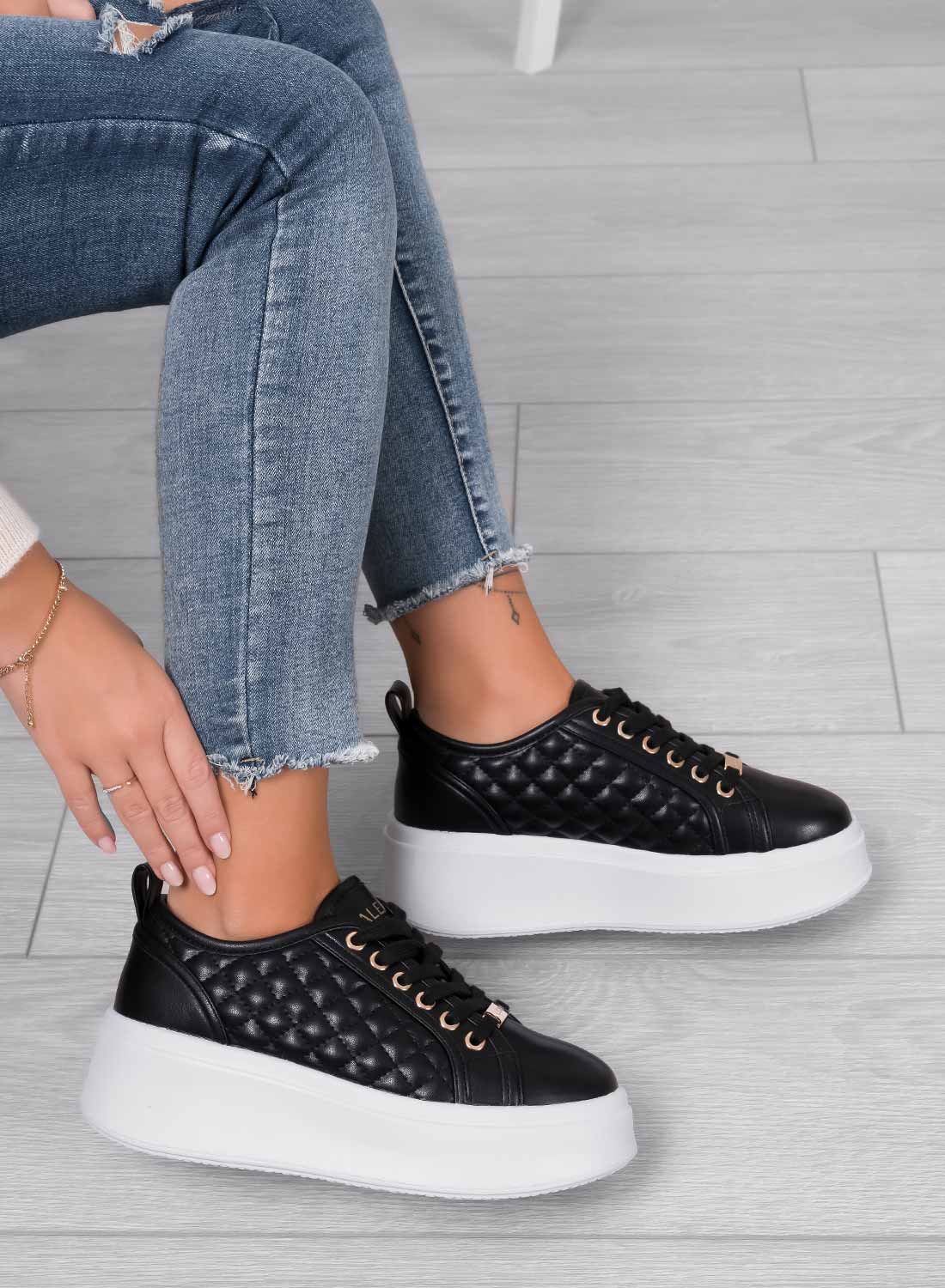 DALILA - Sneakers platform con suola alta trapuntate nere - Image 3