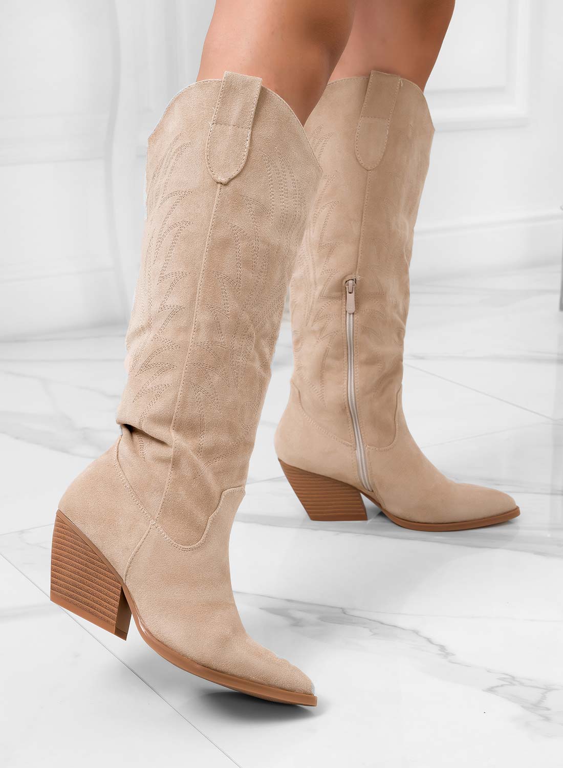 ELEVEN - Stivali camperos beige texani con tacco comodo - Image 5
