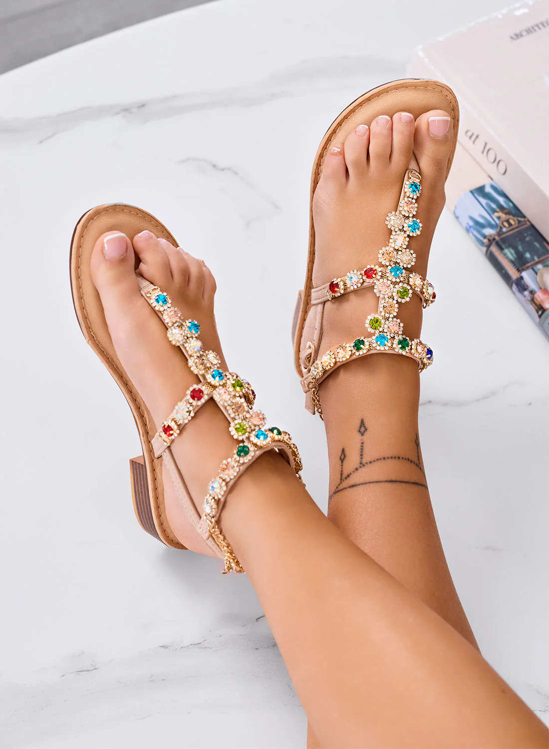 ELLEN - Sandali nude gioiello con strass multicolor