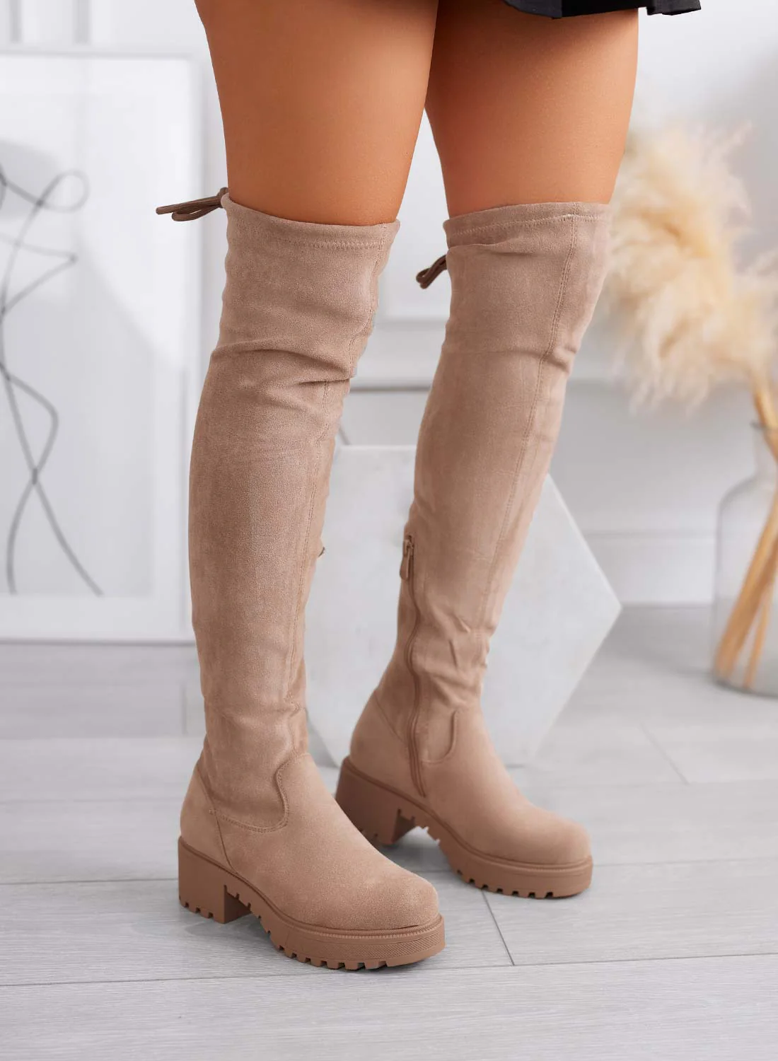 FLUX stivali donna fango scamosciati alla coscia con suola chunky - Image 2