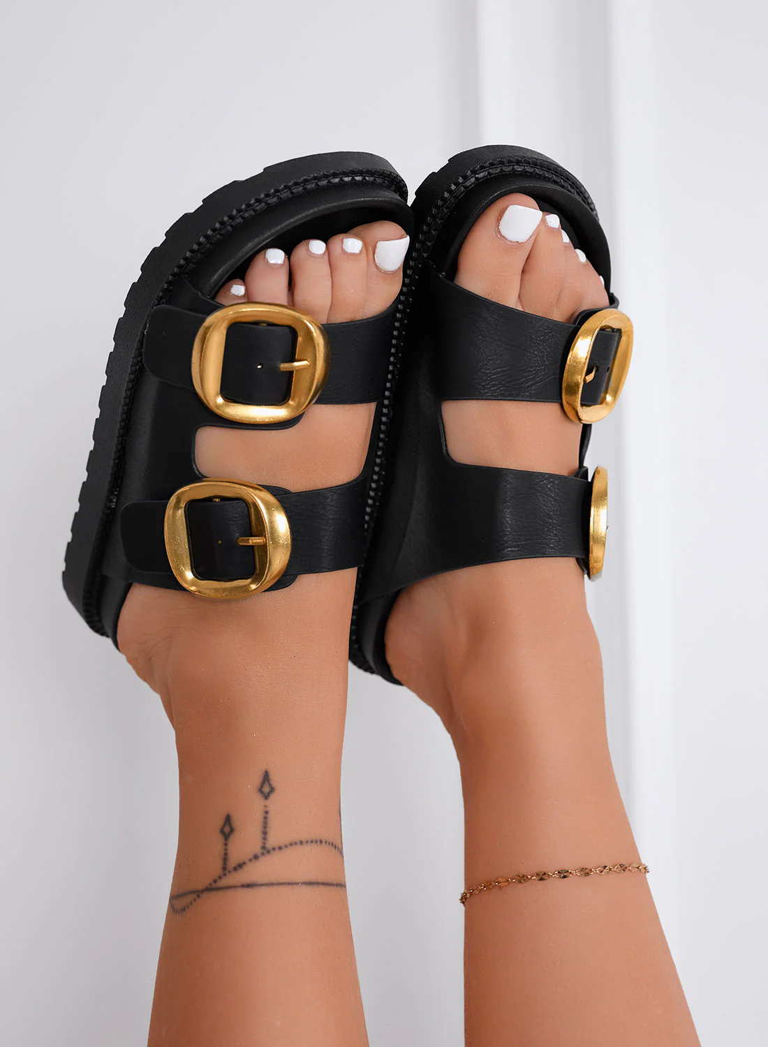 GINGER - Sandali Platform neri con Fibbie Oro - Image 4