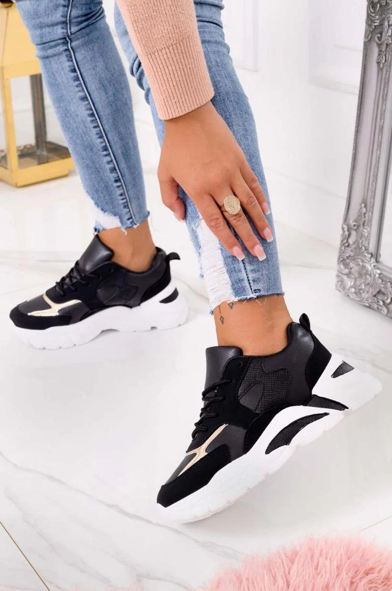 Sneakers nere con suola spessa e inserti oro - Image 4