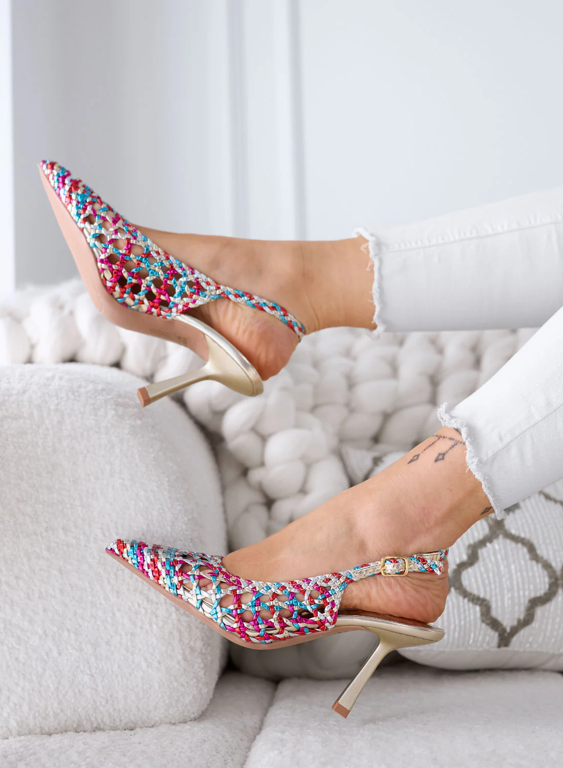 ISABEL - Décolleté multicolor slingback in rafia intrecciata con tacco - Image 4