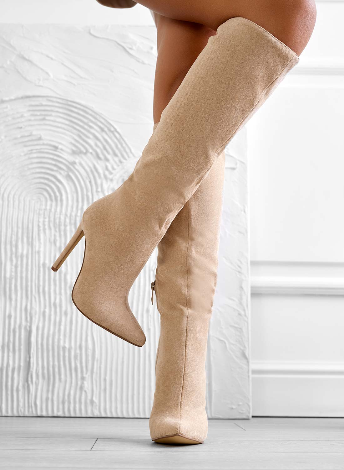 Stivali beige Alexoo con tacco alto a spillo - Image 2