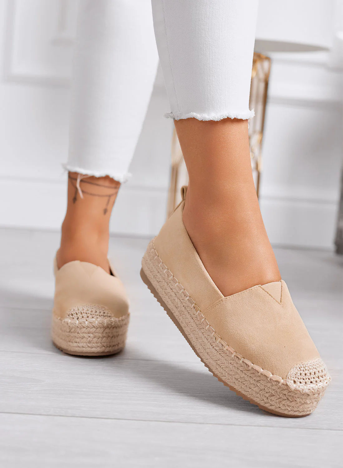 MAGDA - Espadrillas platform beige con punta crochet e suola in corda - Image 2