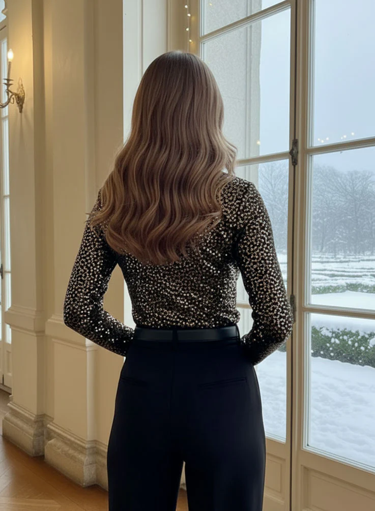Maglia Body argento in Paillettes con scollo a V - Image 3