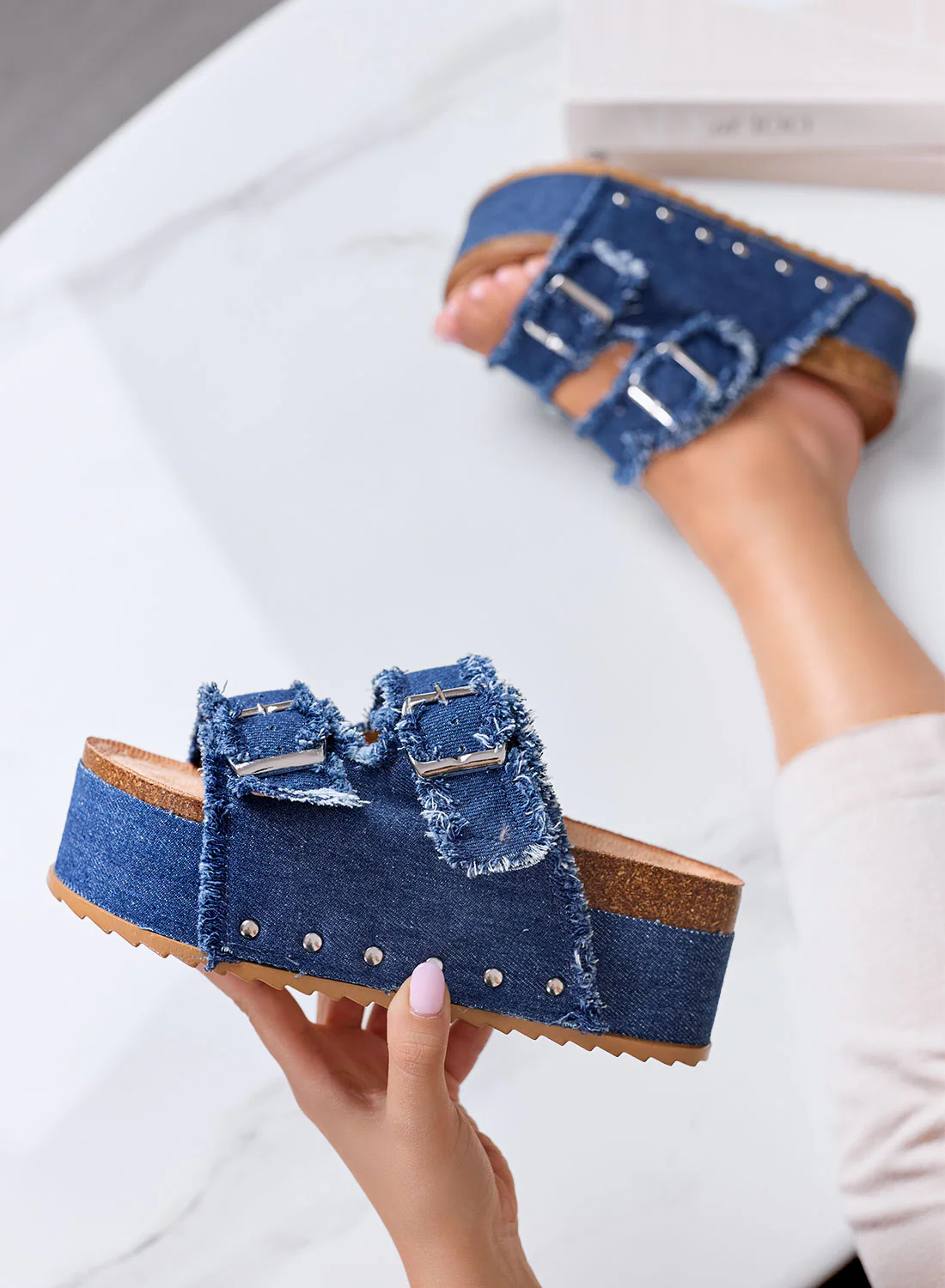 MARGOT - Sandali Ciabatte Platform in blu Denim con Fibbie - Image 3
