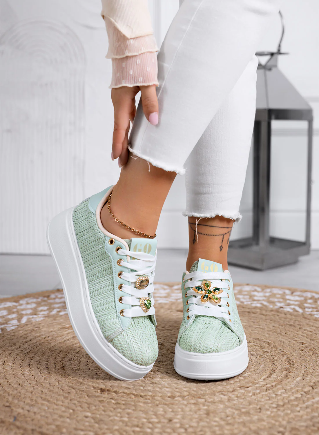 MARISA - Sneakers verde menta platform  con applicazione gioiello - Image 3