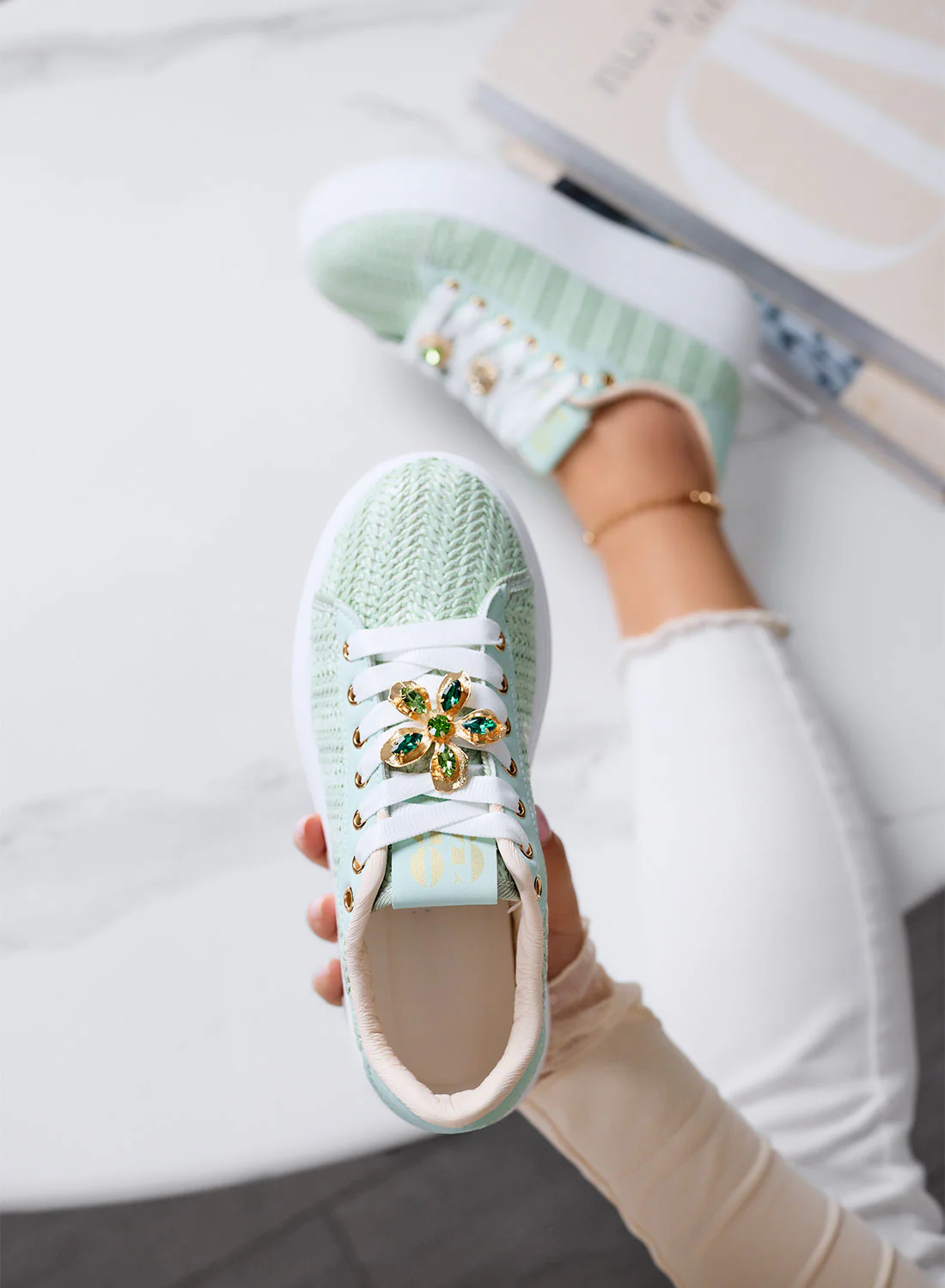 MARISA - Sneakers verde menta platform  con applicazione gioiello - Image 4