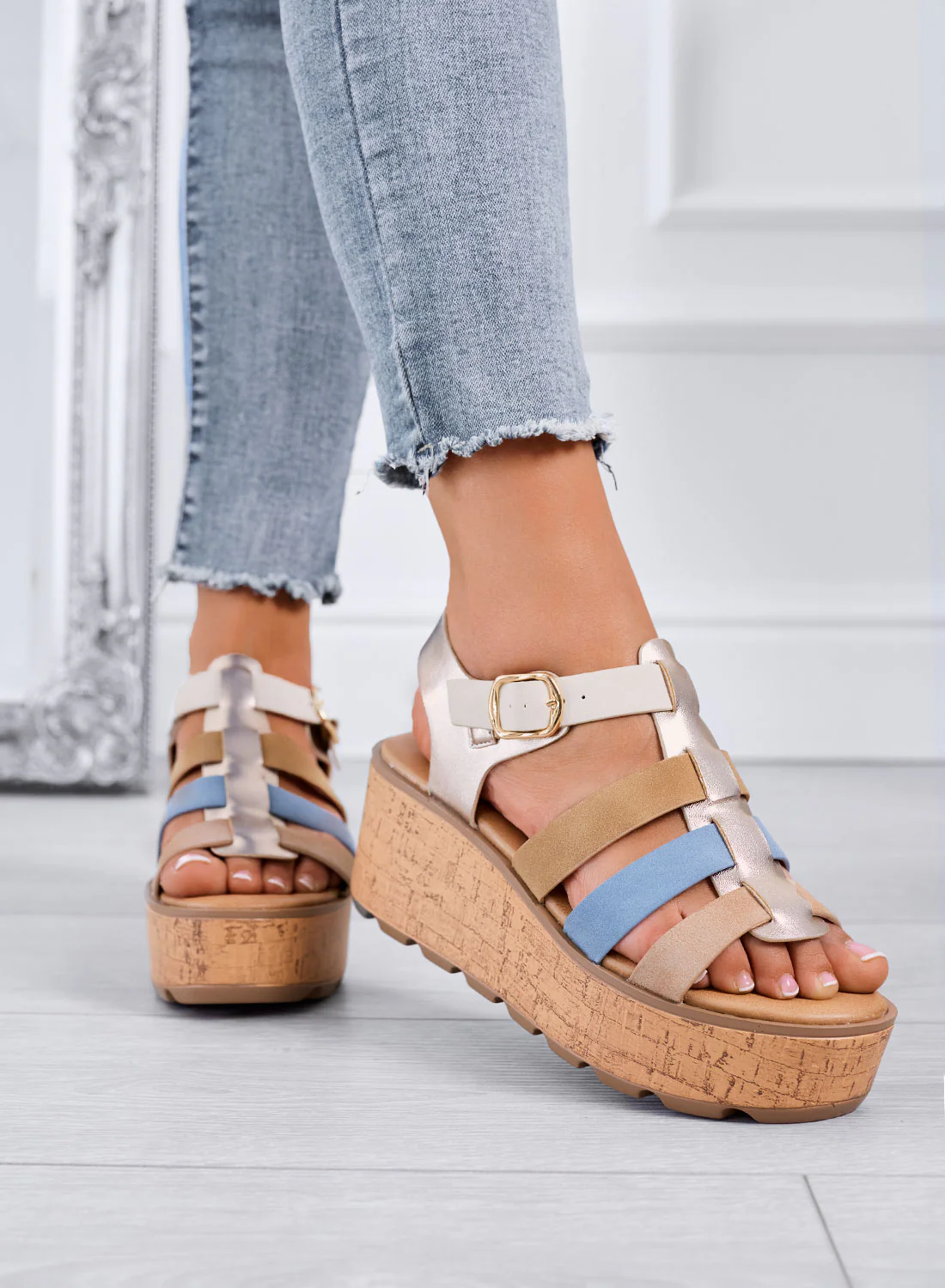 MATILDE - Sandali multicolor con zeppa platform effetto sughero - Image 2