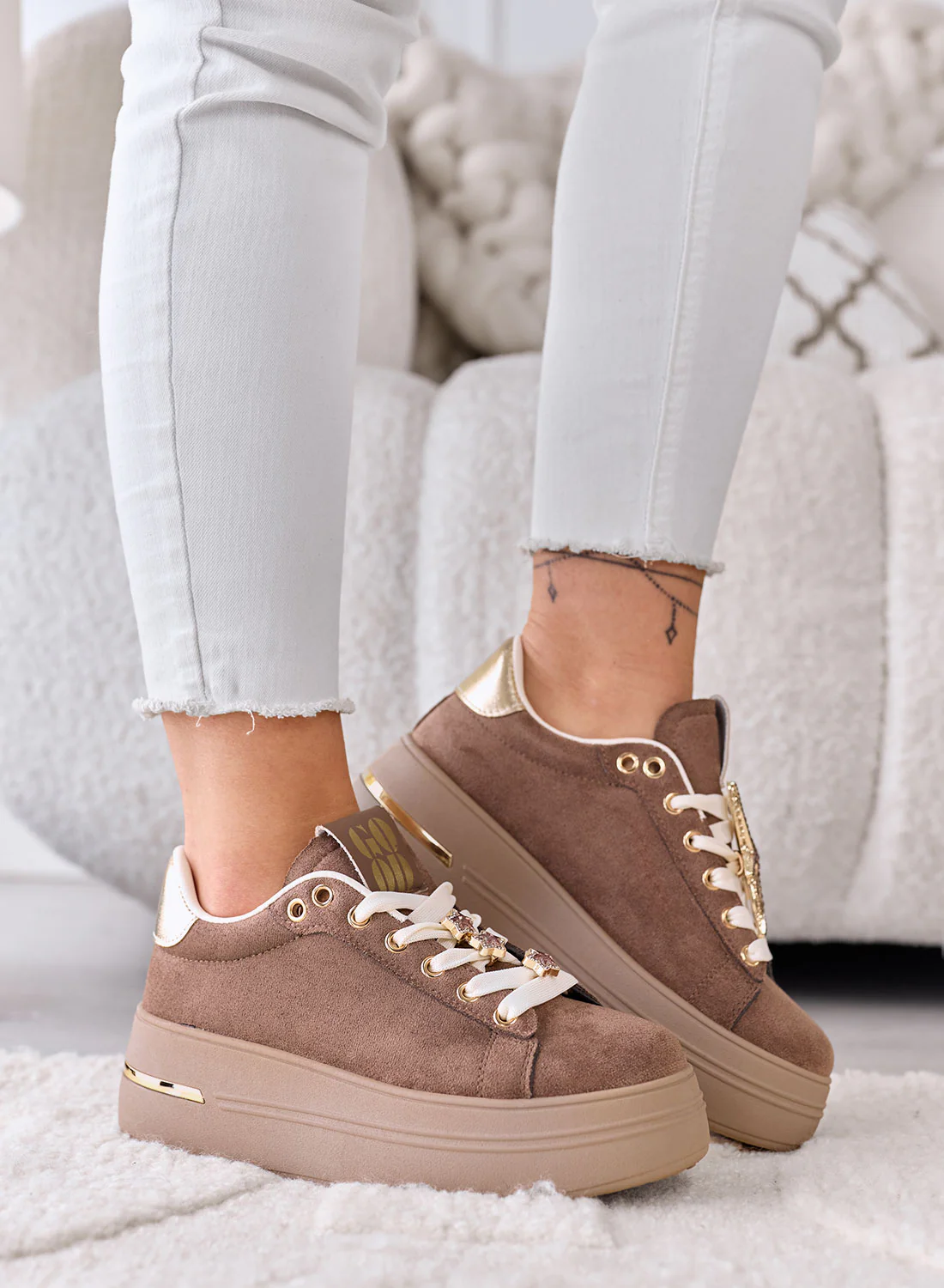 PAMELA - Sneakers marrone Platform con Dettagli Gioiello stelle - Image 2