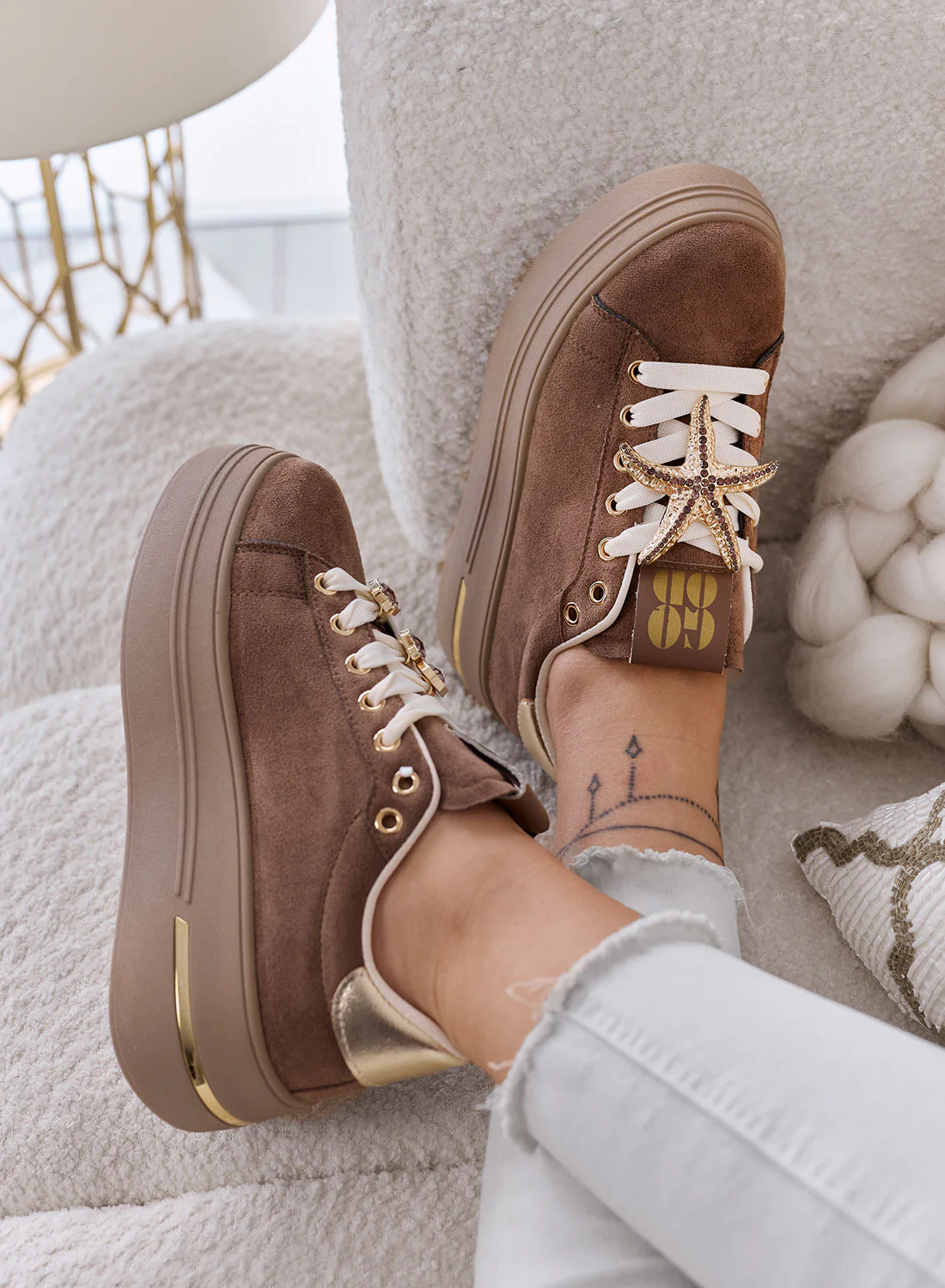 PAMELA - Sneakers marrone Platform con Dettagli Gioiello stelle - Image 3