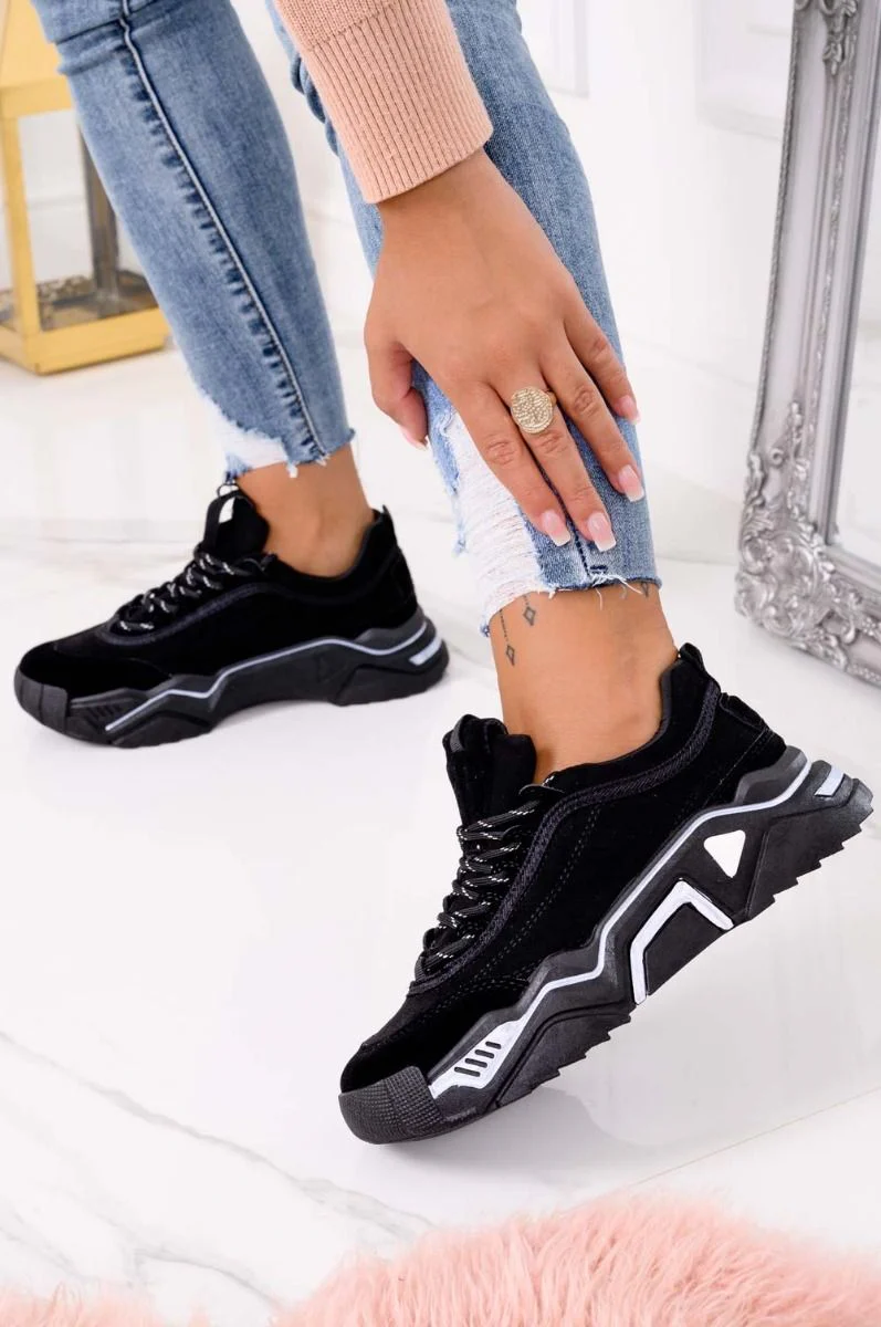 Sneakers nere scamosciate con suola spessa e lacci - Image 2