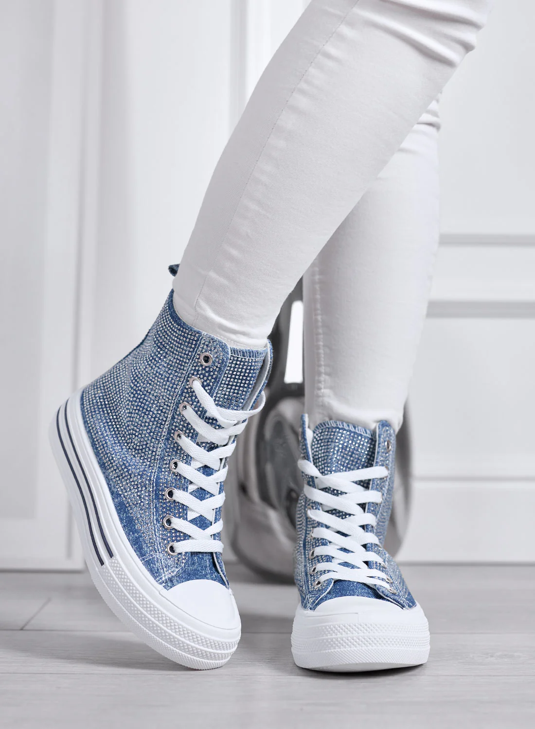 ROSALIA - Sneakers Alte Blu jeans con Strass e Suola Platform - Image 3