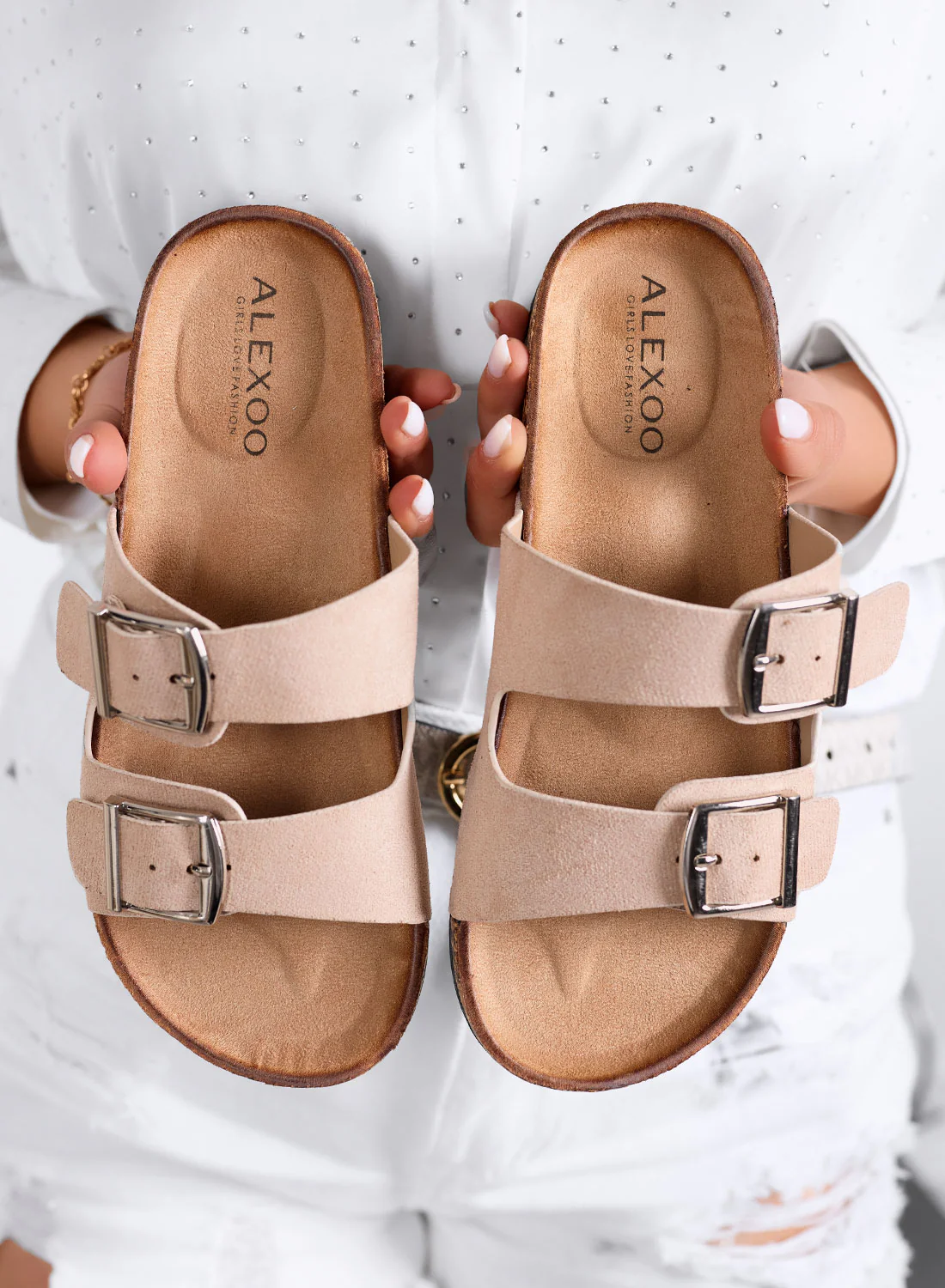 ROXY - Sandali ciabatte beige scamosciati con fibbie - Image 3