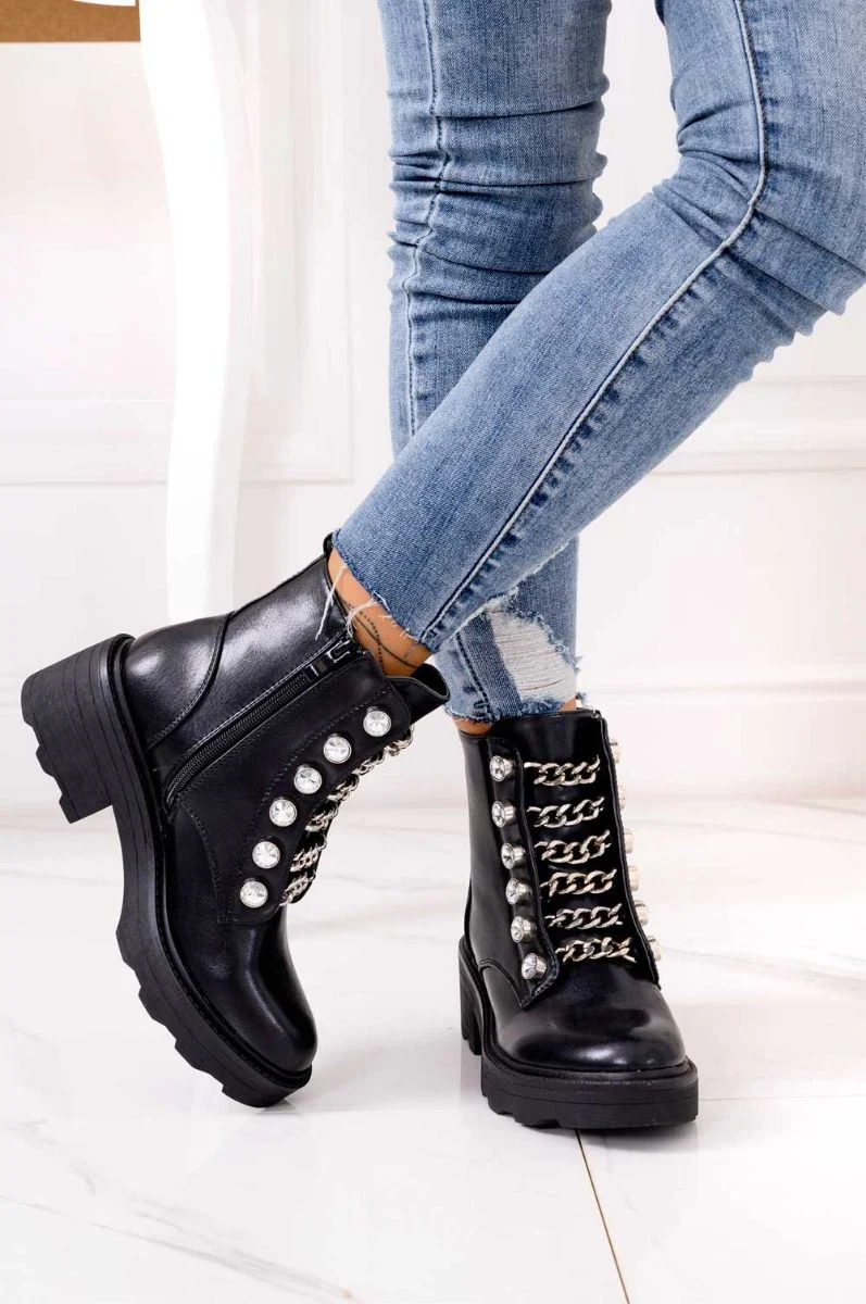 Stivaletti neri biker con catene e strass - Image 5