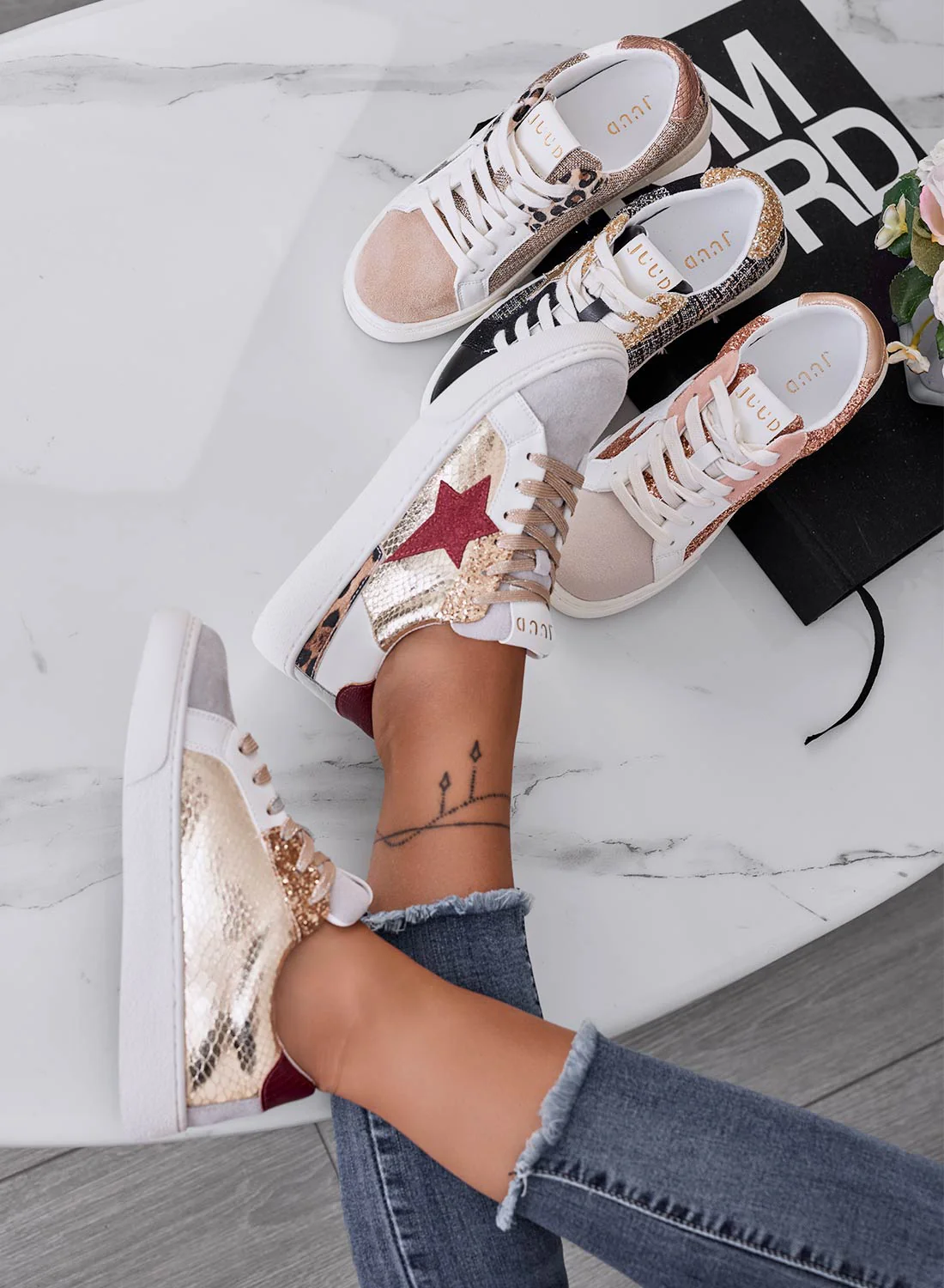 WAYS - Sneakers basse con stella inserti oro bordeaux - Image 3