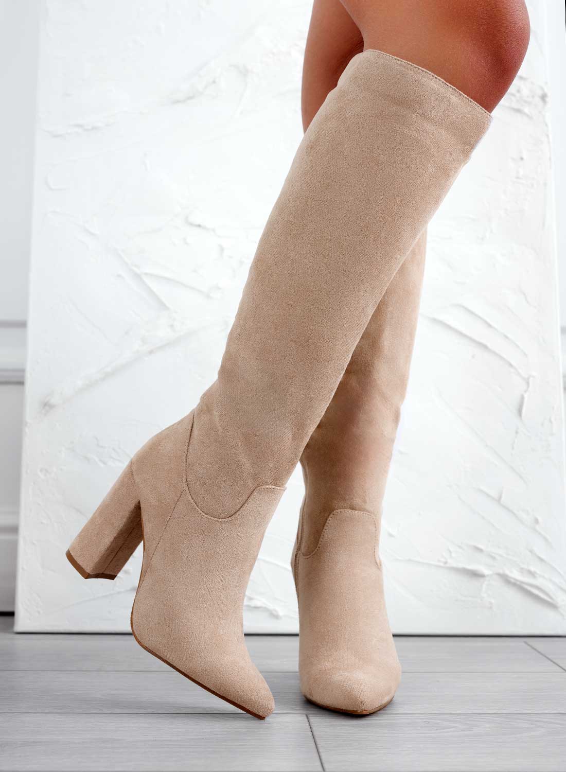 WENDY - Stivali beige scamosciati con tacco alto - Image 5