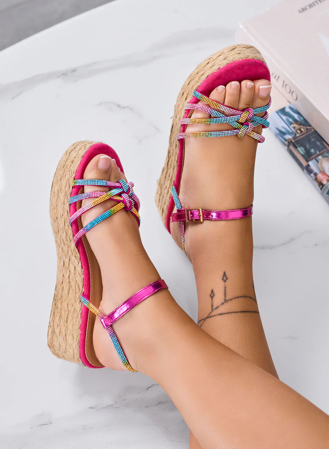 DULCE - Sandali espadrillas fuxia con fasce gioiello - Image 2